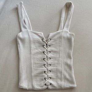 Ribbed Sleveless Top with Lace-Up Look